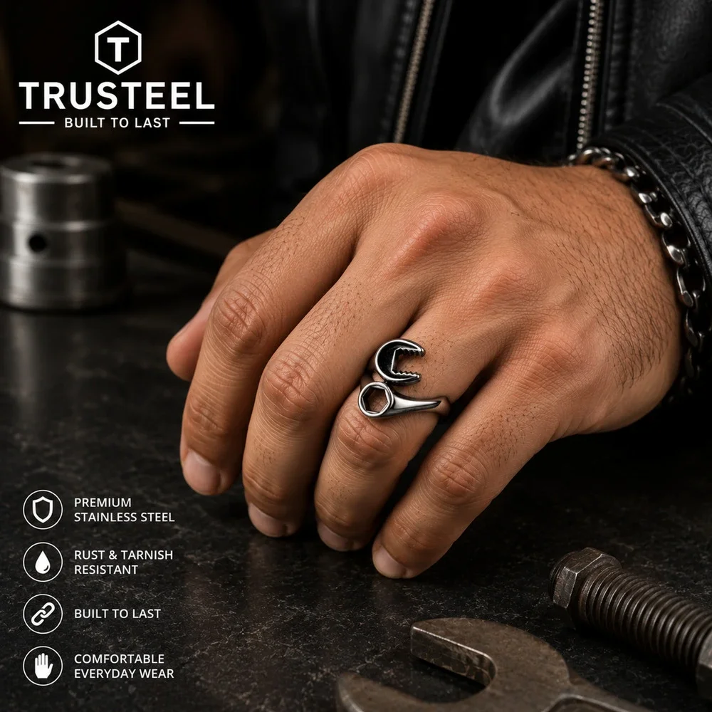 Wrench Ring 316L Stainless Steel Ring Mechanic Biker men’s size 10
